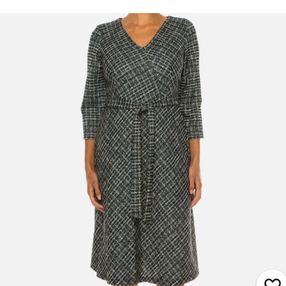 Shelby & Palmer Tweed A-Line Day Dress Size 16 Black White Turquoise